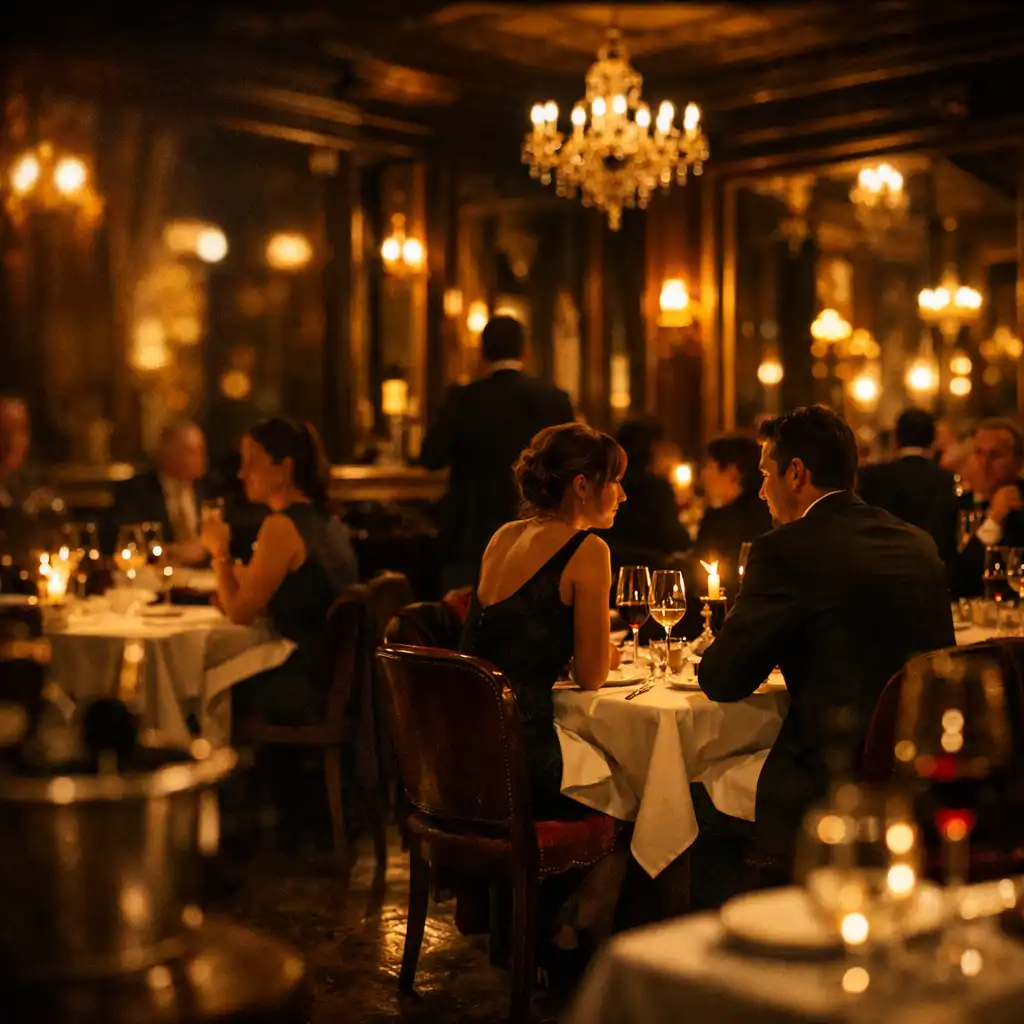 Restaurant parisien élégant de nuit