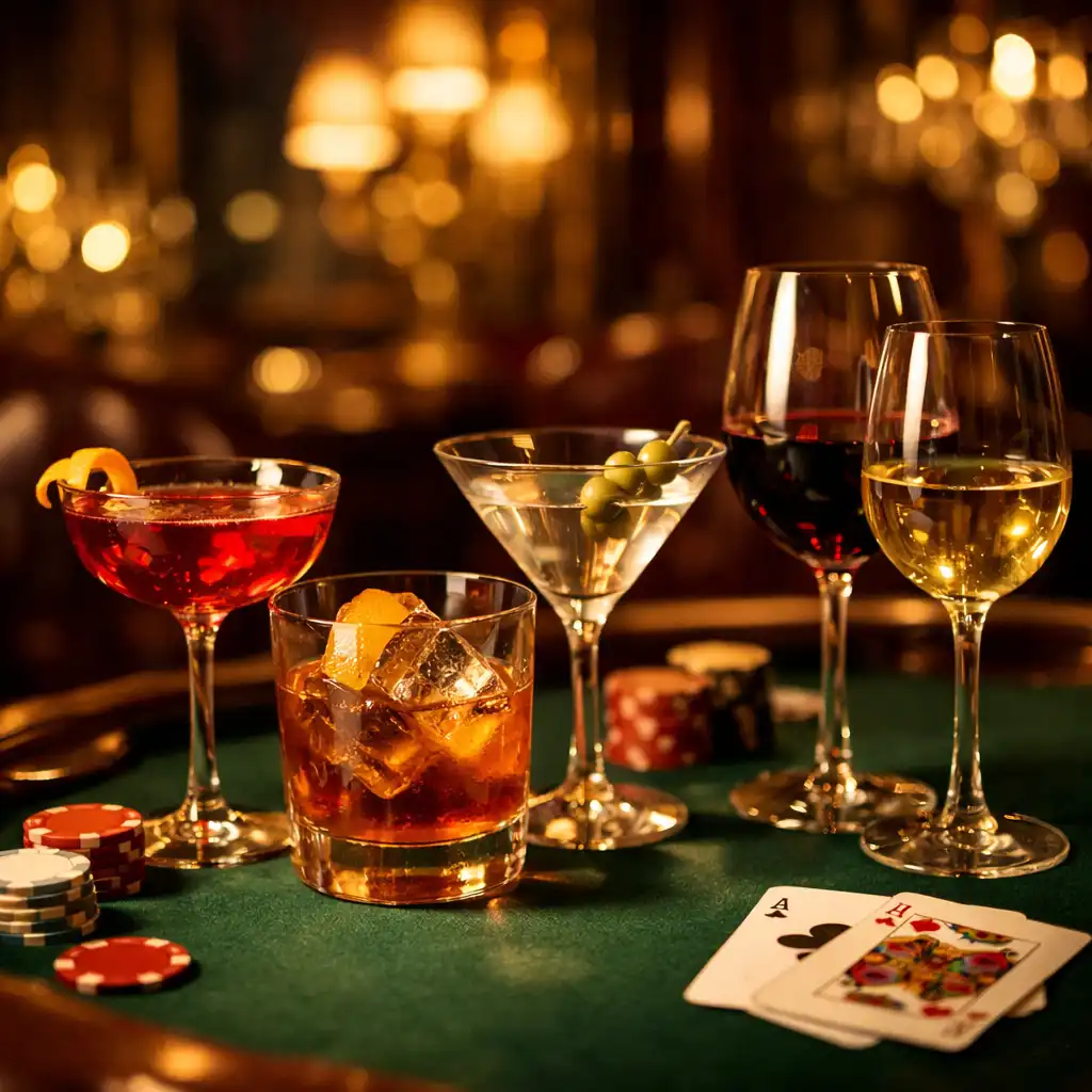 Cocktails raffinés sur table de poker